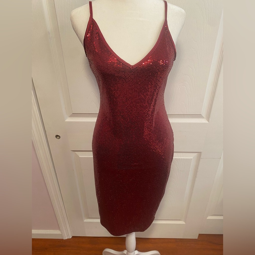 NWOT Express Burgundy Sparkle Bodycon Dress Sizes XS and Medium